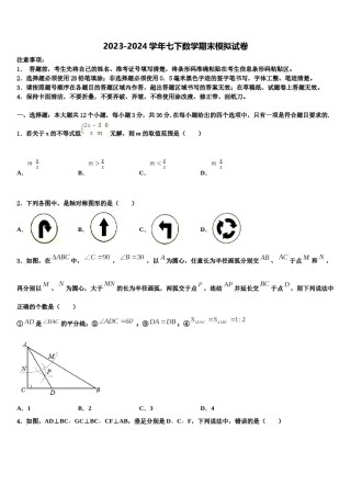 2024届四川省遂宁市泸州市石洞镇中学心学校七下数学期末质量检测模拟试题含解析.doc
