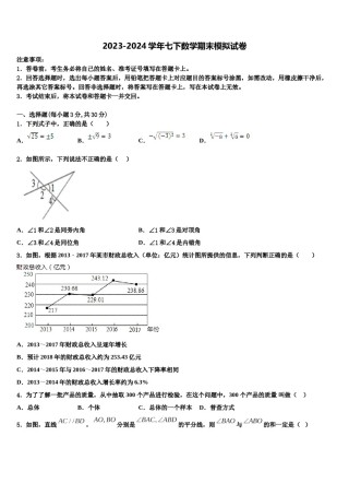 2024届四川省遂宁高级实验学校数学七下期末质量检测模拟试题含解析.doc