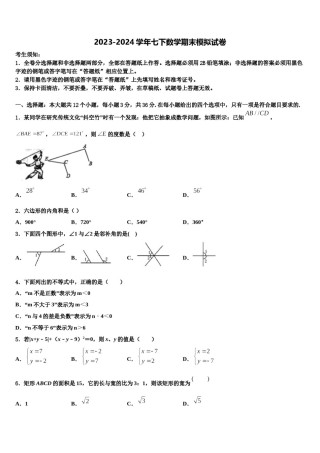 2024届大同市重点中学七下数学期末考试模拟试题含解析.doc