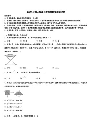 2024届天津市和平区双菱中学数学七下期末调研试题含解析.doc