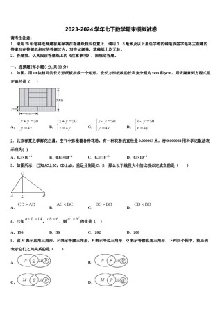 2024届天津市津南区名校数学七下期末综合测试模拟试题含解析.doc