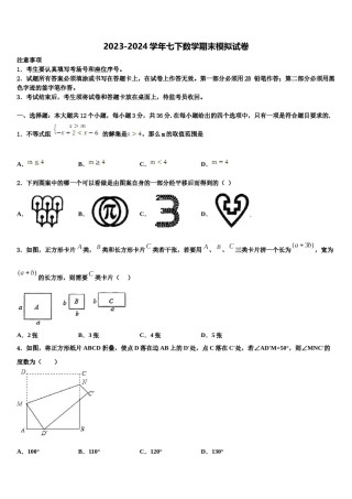 2024届天津市红桥区第二区数学七下期末学业水平测试模拟试题含解析.doc