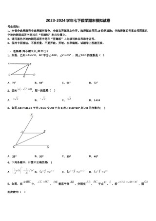 2024届宁夏省重点中学七下数学期末质量跟踪监视试题含解析.doc