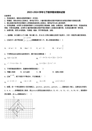 2024届宁德市重点中学数学七下期末学业水平测试试题含解析.doc