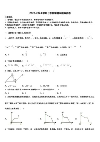 2024届安庆市重点中学七年级数学第二学期期末调研模拟试题含解析.doc