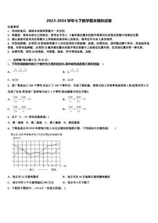 2024届安徽合肥肥东第四中学七下数学期末教学质量检测模拟试题含解析.doc