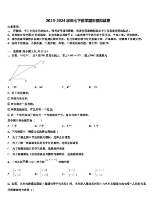 2024届安徽合肥肥东第四中学数学七下期末统考模拟试题含解析.doc