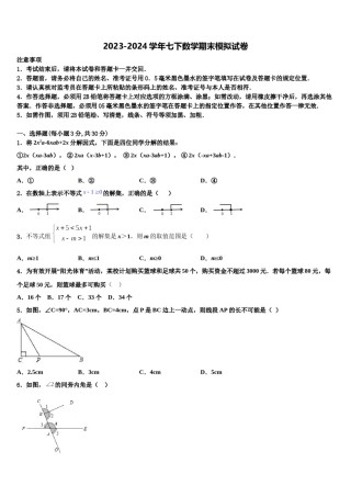 2024届安徽池州市东至县数学七下期末监测模拟试题含解析.doc