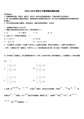 2024届安徽省亳州市高炉学校七下数学期末质量检测模拟试题含解析.doc