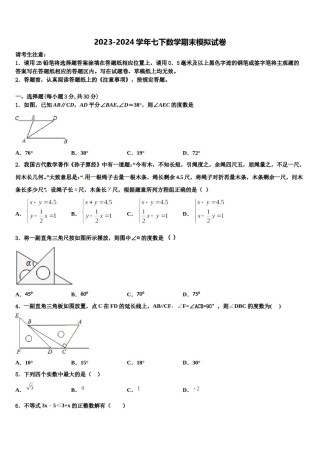 2024届安徽省合肥45中学七年级数学第二学期期末质量检测试题含解析.doc