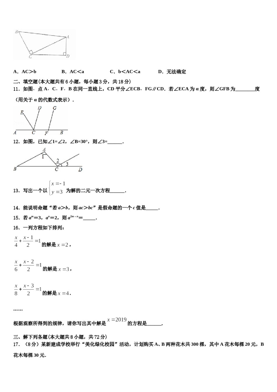 2024届安徽省定远县七下数学期末复习检测试题含解析.doc_第3页