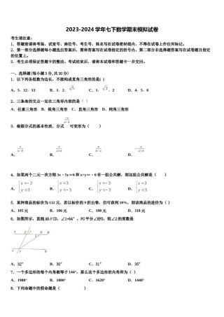 2024届安徽省宿州埇桥区七校联考数学七下期末检测模拟试题含解析.doc