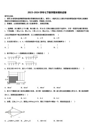2024届安徽省池州市第十中学七年级数学第二学期期末监测试题含解析.doc