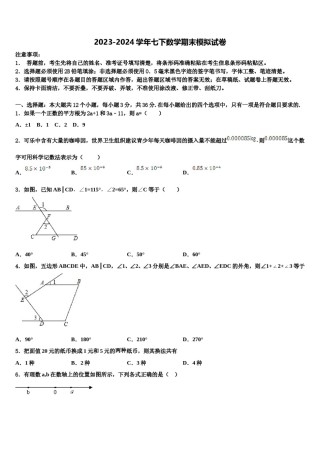 2024届安徽省濉溪县联考七下数学期末检测试题含解析.doc