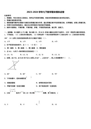 2024届安徽省铜陵市第四中学七年级数学第二学期期末统考模拟试题含解析.doc