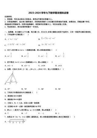 2024届安阳市安阳一中数学七下期末经典试题含解析.doc