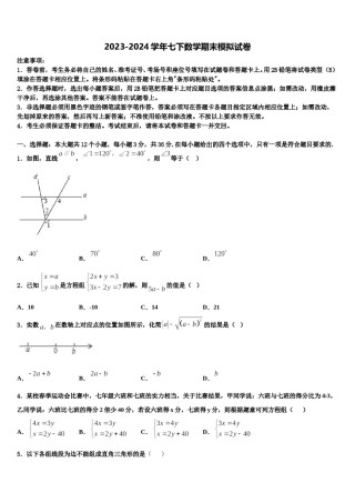 2024届山东日照明望台中学七年级数学第二学期期末质量跟踪监视模拟试题含解析.doc