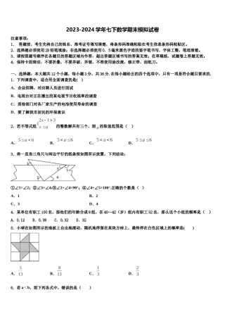 2024届山东济宁任城区数学七下期末质量跟踪监视模拟试题含解析.doc