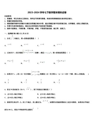 2024届山东济宁十三中数学七下期末调研模拟试题含解析.doc