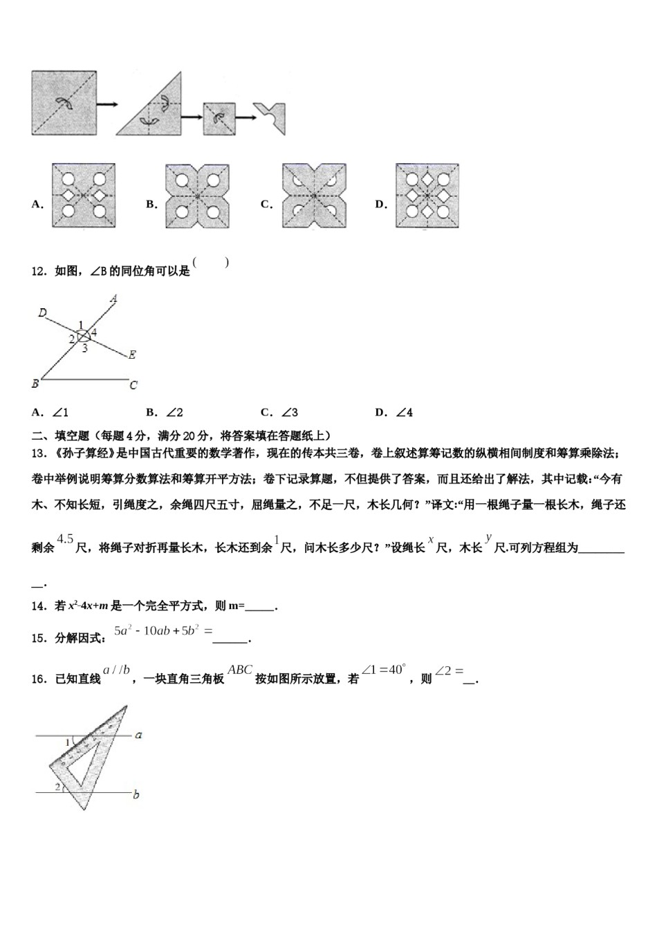 2024届山东省临沂市12中学数学七下期末监测模拟试题含解析.doc_第3页