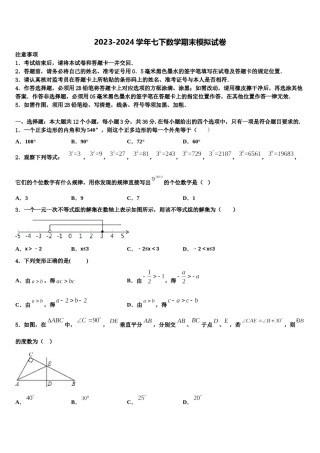 2024届山东省定陶县七年级数学第二学期期末考试试题含解析.doc