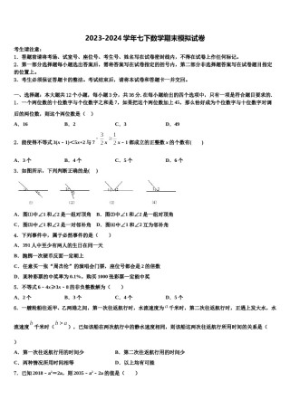 2024届山东省微山县联考七年级数学第二学期期末质量跟踪监视模拟试题含解析.doc