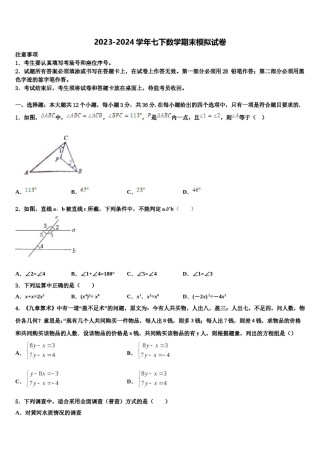 2024届山东省日照市田家炳实验中学数学七下期末学业水平测试模拟试题含解析.doc