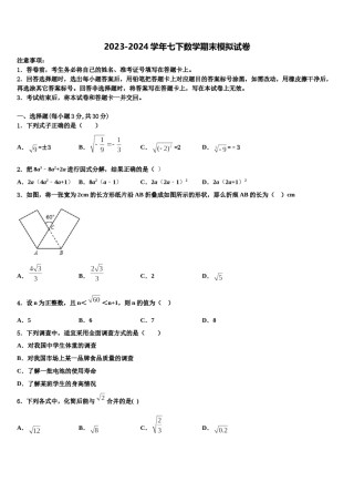 2024届山东省枣庄市四十一中七下数学期末学业水平测试试题含解析.doc