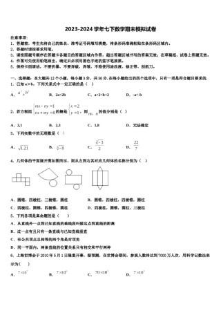 2024届山东省枣庄市第三十二中学七下数学期末统考模拟试题含解析.doc