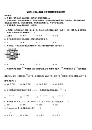 2024届山东省枣庄市薛城区七年级数学第二学期期末监测模拟试题含解析.doc