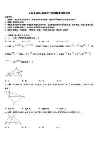 2024届山东省枣庄薛城区五校联考数学七下期末调研模拟试题含解析.doc