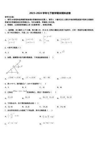 2024届山东省济南市玉皇庙中学七下数学期末质量跟踪监视模拟试题含解析.doc