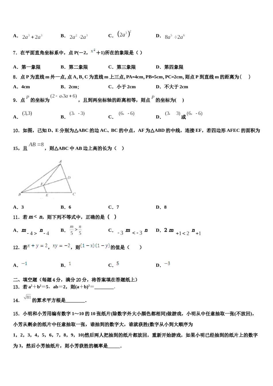 2024届山东省济宁市市中学区七年级数学第二学期期末质量跟踪监视模拟试题含解析.doc_第2页