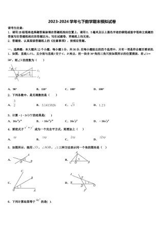 2024届山东省济宁市市中学区七年级数学第二学期期末质量跟踪监视模拟试题含解析.doc
