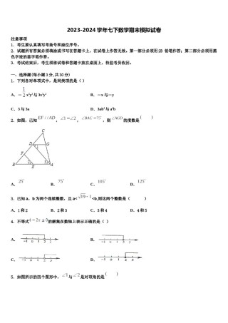 2024届山东省滕州市育才中学数学七下期末监测模拟试题含解析.doc