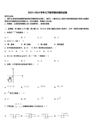 2024届山东省牡丹区王浩屯镇初级中学数学七下期末学业水平测试模拟试题含解析.doc