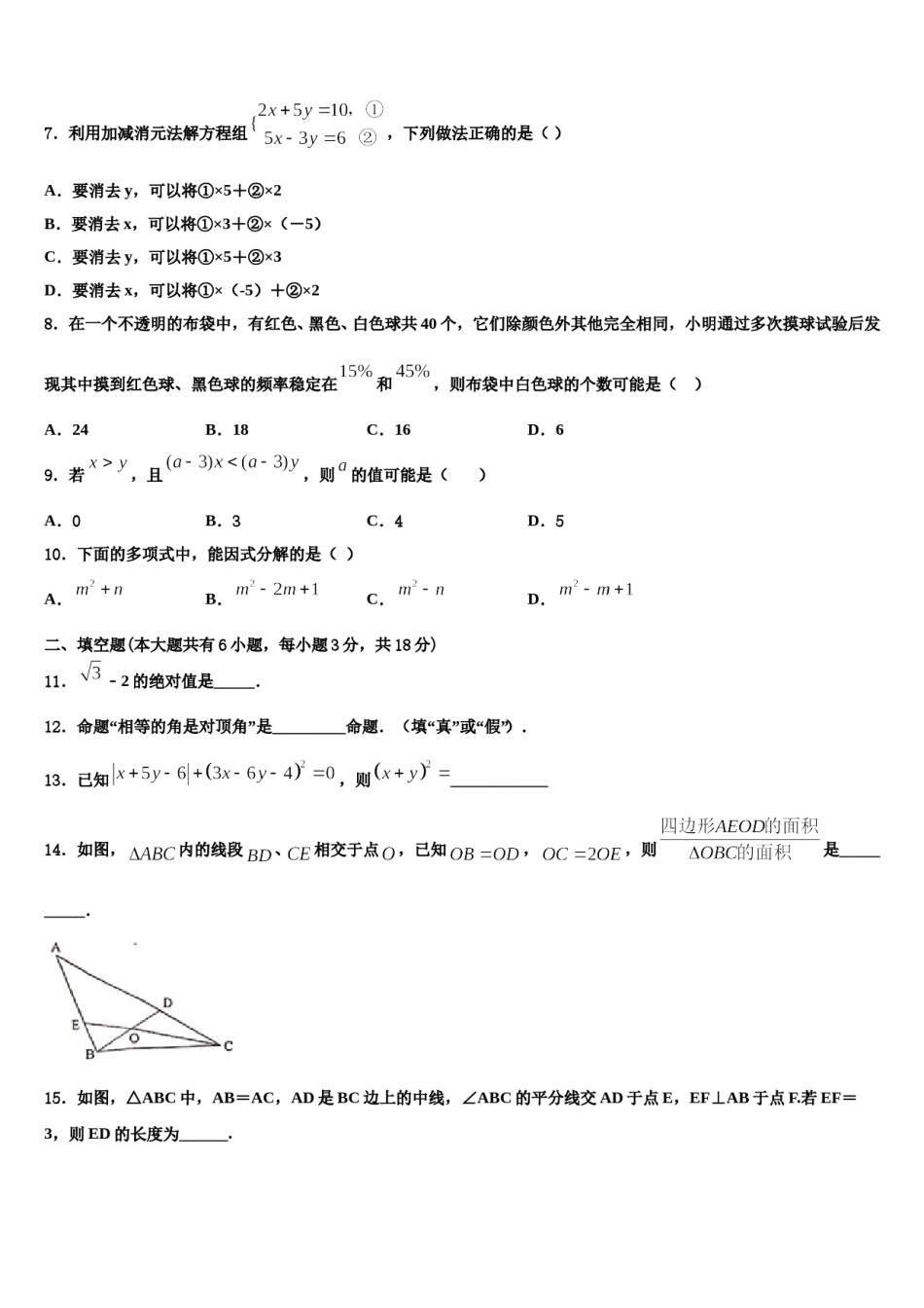2024届山东省聊城市冠县数学七下期末学业质量监测试题含解析.doc_第2页