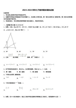 2024届山东省肥城市七下数学期末考试模拟试题含解析.doc