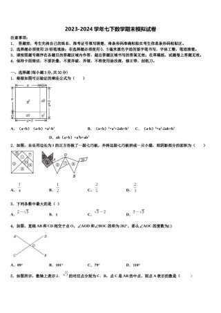 2024届山东省莒县数学七下期末考试模拟试题含解析.doc