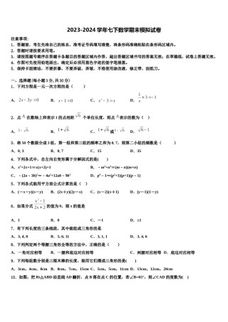 2024届山东省邹城八中学七年级数学第二学期期末预测试题含解析.doc