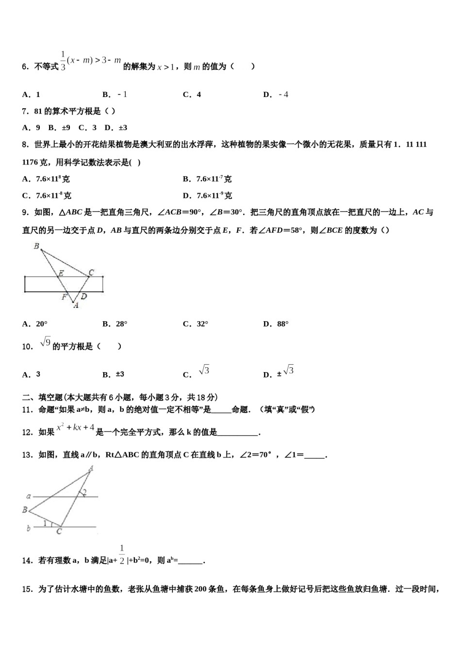 2024届山东省青岛市集团学校七下数学期末综合测试试题含解析.doc_第2页