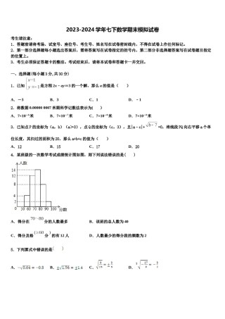 2024届山东省青岛市集团学校七下数学期末综合测试试题含解析.doc