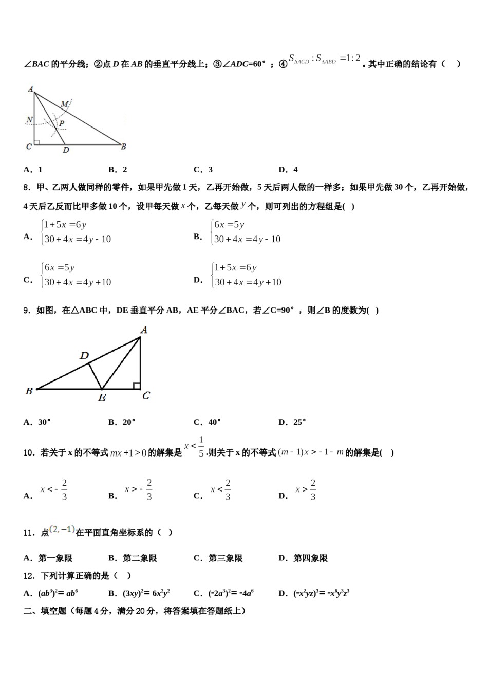 2024届山东省青岛西海岸新区第四中学七下数学期末考试模拟试题含解析.doc_第2页