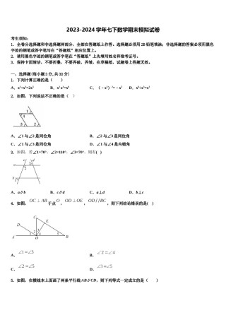 2024届山西省实验中学数学七下期末监测模拟试题含解析.doc