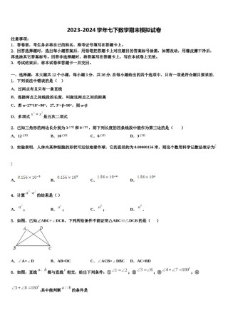 2024届山西省平遥县七下数学期末学业水平测试试题含解析.doc