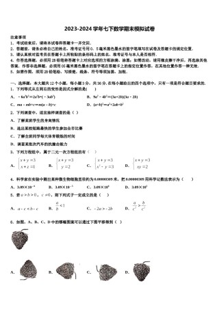 2024届山西省泽州县联考数学七下期末质量跟踪监视试题含解析.doc