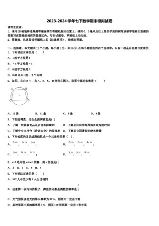 2024届广东云浮市云安区七下数学期末质量检测模拟试题含解析.doc