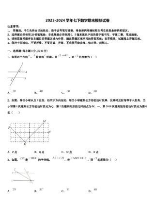 2024届广东省广州市白云区华师附中新世界学校七年级数学第二学期期末检测试题含解析.doc