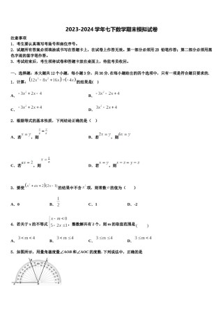 2024届广东省揭阳市普宁市数学七下期末统考模拟试题含解析.doc