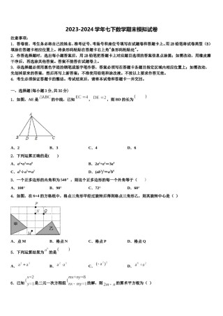 2024届广东省梅州大埔县联考七年级数学第二学期期末质量检测试题含解析.doc